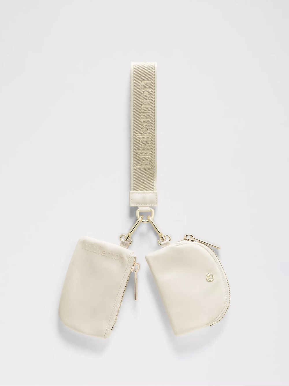 lululemon athletica cream dual mini pouch crossbody with glitter strap